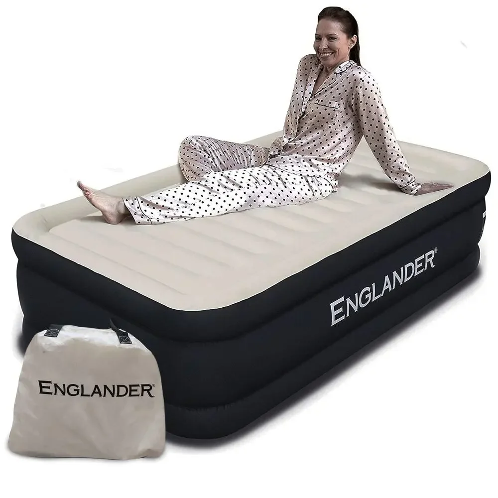NWT Englander Twin Air Mattress Double High 300LB Luxury Camping Pump Black